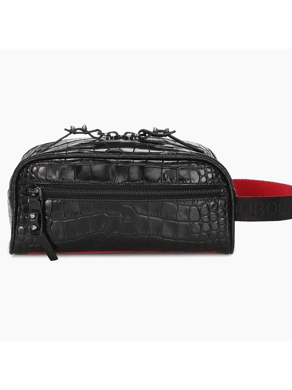 Christian Louboutin Blaster Studded Croc-Embossed Waist Belt Crossbody in box
